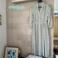 グレー 花柄 シフォン ワンピース　L