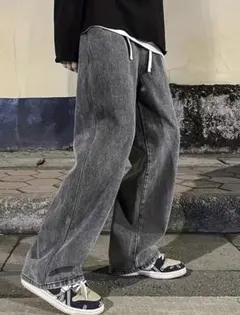 ベストセラー ワイドストレート デニムパンツ グレーのサムネイル