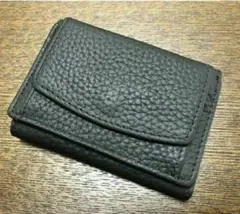 【高級本革】ミニ財布 三つ折り ホック式 レディース ブラック