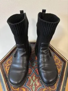 【日本製】インコルジェ／レザー×ニット 2wayショートブーツ 黒 23.0