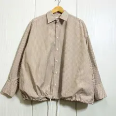 25SS 美品 SPICK&SPAN CO/PEストライプヘムギャザーシャツ