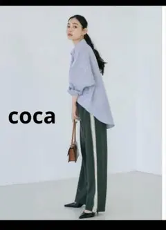 coca カットジョーゼットサイドラインパンツ ダークグリーン　L
