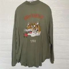 試着のみ★虎刺繍バックロゴ とろみシャツ M 完売品 ミリタリー ゆるだぼ