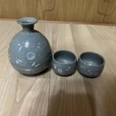 作家物　陶器製 花柄　徳利　おちょこ　セット