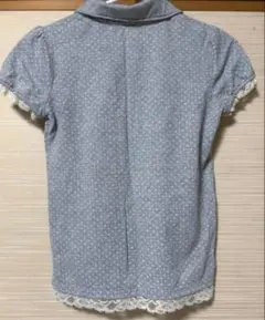 水色ドット柄 襟付き半袖シャツ