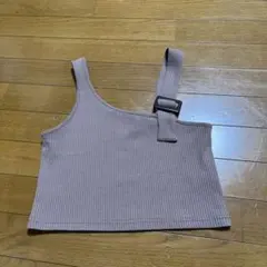 値下げ　リブ素材ブラウン片方ストラップタンクトップ