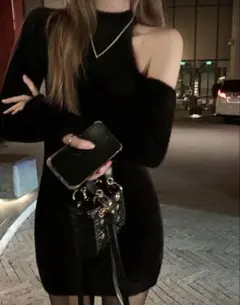 無地 オープンショルダー ワンピース