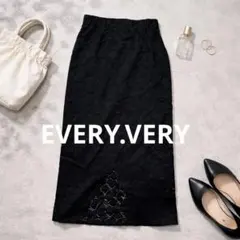 N153 EVERY.VERY 立体フラワージャガード タイトスカート 黒 ゴム