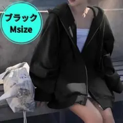 【新品未使用】ブラック Mサイズ ジップアップパーカー フード付き レディース