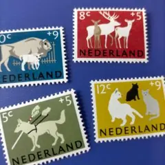 6169 外国切手 オランダ 1964年 動物デザイン 盲導犬等4枚セット