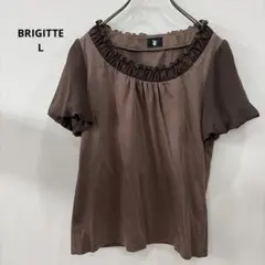 BRIGITTE L 半袖カットソー フリルネック 茶 無地 きれいめ 通勤のサムネイル