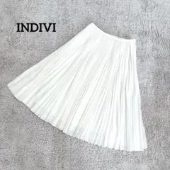 INDIVI インディヴィ【M】プリーツスカート 春夏 ホワイト ゴムウエスト