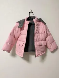 BeBeリバーシブル フード付き中綿コート ピンク/グレー