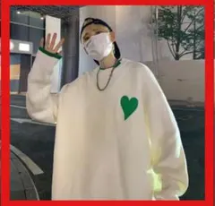 【セール中】ハートニットＦ　セーター　ホワイト　韓国　オーバーサイズ　人気