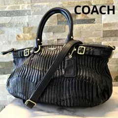 美品　COACH コーチ　マディソン　ギャザード　ショルダーバッグ　レザー　黒