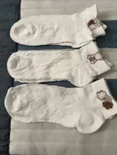 ホワイトソックス 3足セット 動物刺繍付き