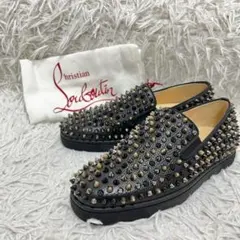 未使用 クリスチャンルブタン スリッポン スパイク レザー ブラック