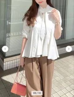 美品】LOUNIE UVカット ソフトタイプライターフレアブラウス 現行品