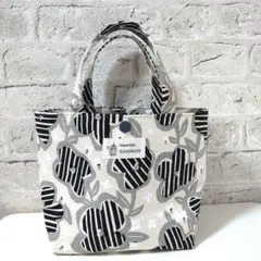 ハンドメイド　ミニトートバッグ　手提げ　北欧風　花柄　モノトーン　グレー