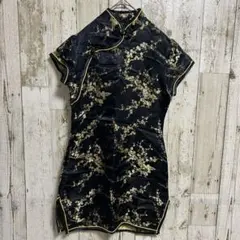 BODYLINE チャイナドレス　コスプレ　ミニワンピース　ブラック　花柄 38