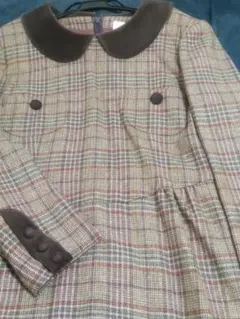 レトロ風襟付き長袖ワンピース