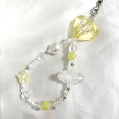 ハート星ビーズストラップ イエロー パール雲 韓国ガーリー ハンドメイド