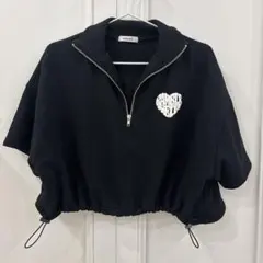 INGNI トップス クロップド丈 シャツ ハート ブラック 半袖 パーカー M