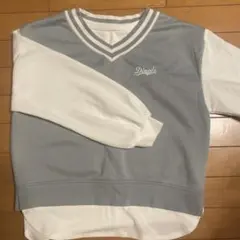 重ね着風 Vネック トレーナー