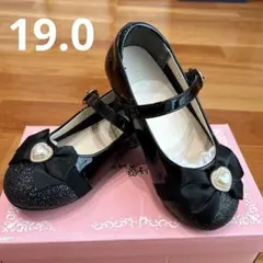 【美品】子供靴 黒 フォーマルシューズ ラメ入り リボン付き 19.0cm