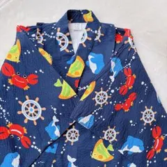 〚訳あり〛こども用 浴衣 男女兼用 5~6才 サッカー生地 マリン柄 コットン