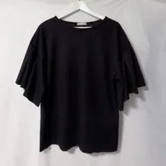ノスタルジア フリル袖 半袖トップス Tシャツ ブラックのサムネイル