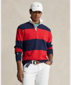 現行　ラルフローレン　レッドネイビー　ラガーシャツ　Lサイズ　180cm相当のサムネイル