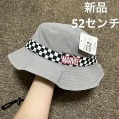 新品　52センチ　MARVEL チェッカーフラッグ柄 バケットハット グレー　夏のサムネイル