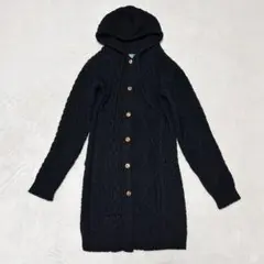 John molloy フード付ケーブルニットロングカーディガン アイルランド製