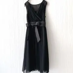 ペルルペッシュ パーティドレス 38 黒 シフォン リボン 日本製 結婚式