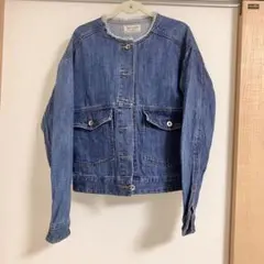 ノーカラー デニムジャケット