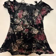 L'EST ROSE 花柄オフショルダートップス 半袖 黒