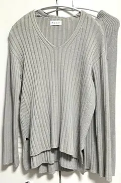 PLSTプラステ グレーリブニットセットアップ トップス&スカート M