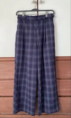 【新品タグ付】index☆ネイビー チェック柄 ワイドパンツ L