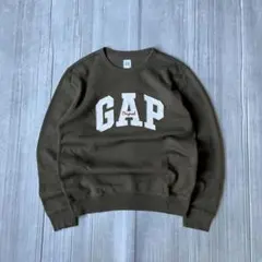 OLD GAP 00s クルーネック スウェット デカロゴ 裏起毛 オリーブ S