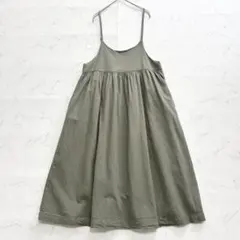 サマンサモスモス キャミワンピース ギャザー ロング丈 コットンリネン カーキ