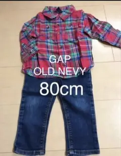 チェックフランネルシャツ&babyGAPデニム上下セット 80cm セパレート