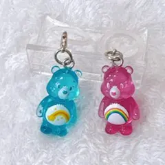 ケアベア クリアマスコットチャーム ピンク＆ブルー 2点セット