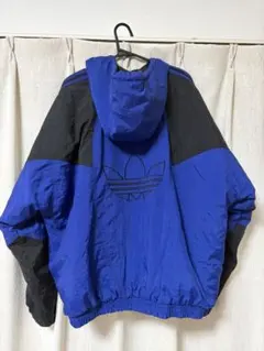 adidas ナイロンジャケット 青/黒 フード付き