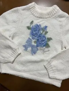 mezzo piano メゾピアノ　ニット　青いバラ刺繍セーター　120cm