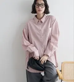 DISCOAT ダブルストライプシャツ　ピンク