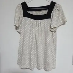 ニッセン⭐ドット柄 半袖カットソー ベージュ×ブラックのサムネイル