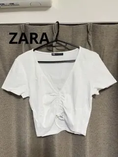 ZARA フロントギャザー クロップドトップス L