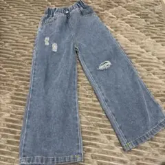 120cmダメージワイドパンツデニムパンツ
