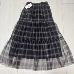 【新品】しまむら チュールスカート チェック柄 ロングスカート Lサイズ